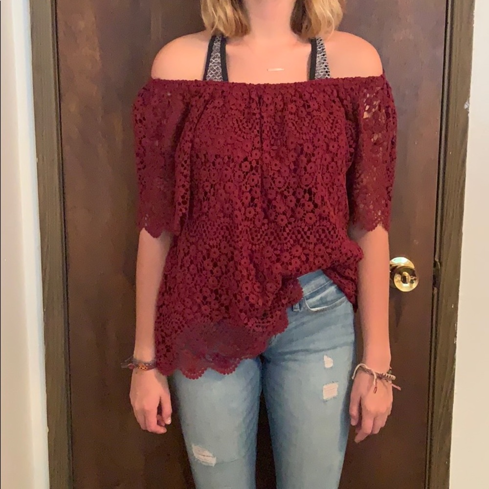 Lacy red off the shoulder top!